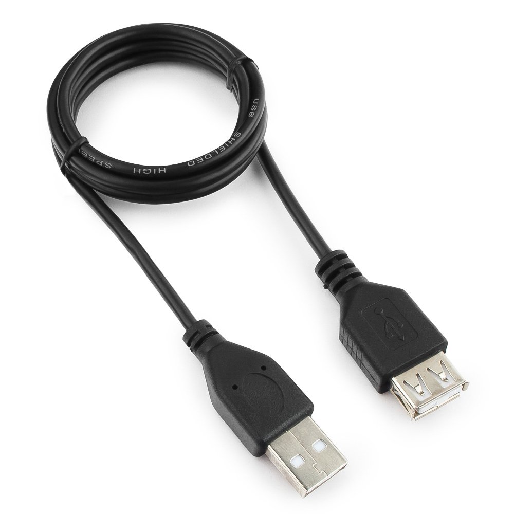 Кабель удлинитель USB2.0 (M) - USB2.0 (F), 1м, Гарнизон GCC-USB2-AMAF-1M, черный