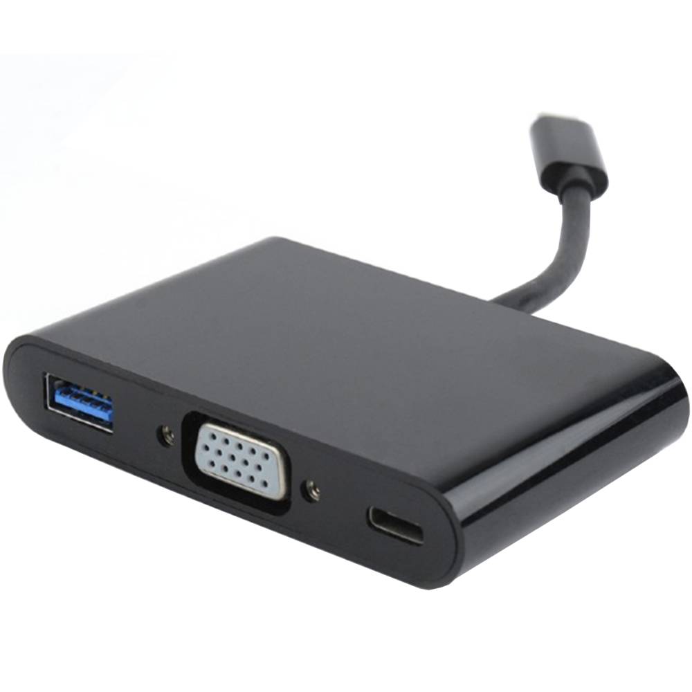 Кабель адаптер  USB Type-C (M) - USB Type-C for charging (F) + VGA (F) + USB3.0 (F) Gembird/Cablexpert A-CM-VGA3in1-01, черный
