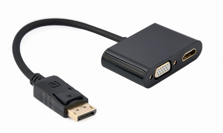 Кабель адаптер DP (M) - HDMI + VGA (F) Gembird/Cablexpert A-DPM-HDMIFVGAF-01, черный