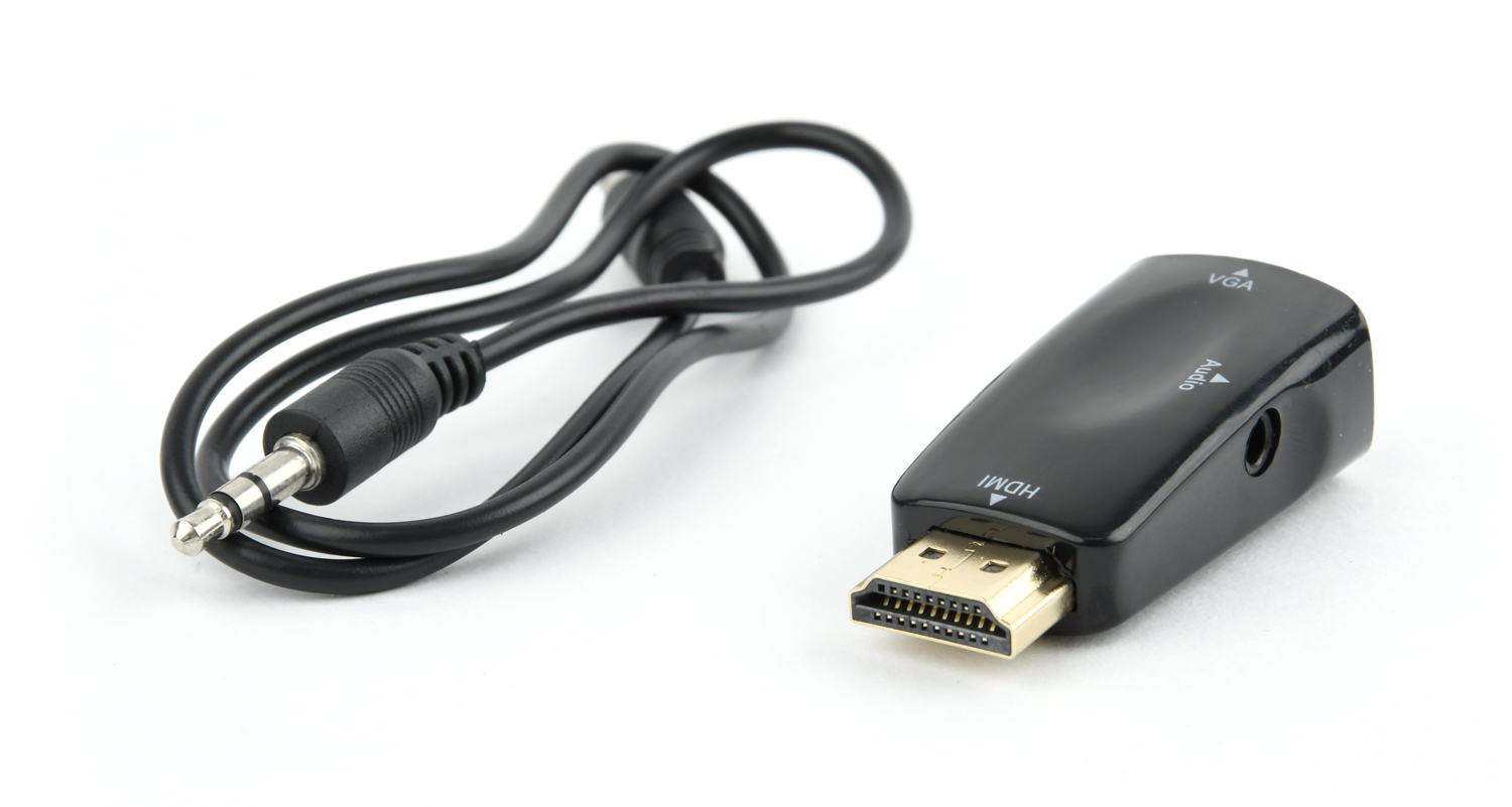 Переходник HDMI (M) - VGA (F) + 3.5mm Gembird/Cablexpert A-HDMI-VGA-02, черный