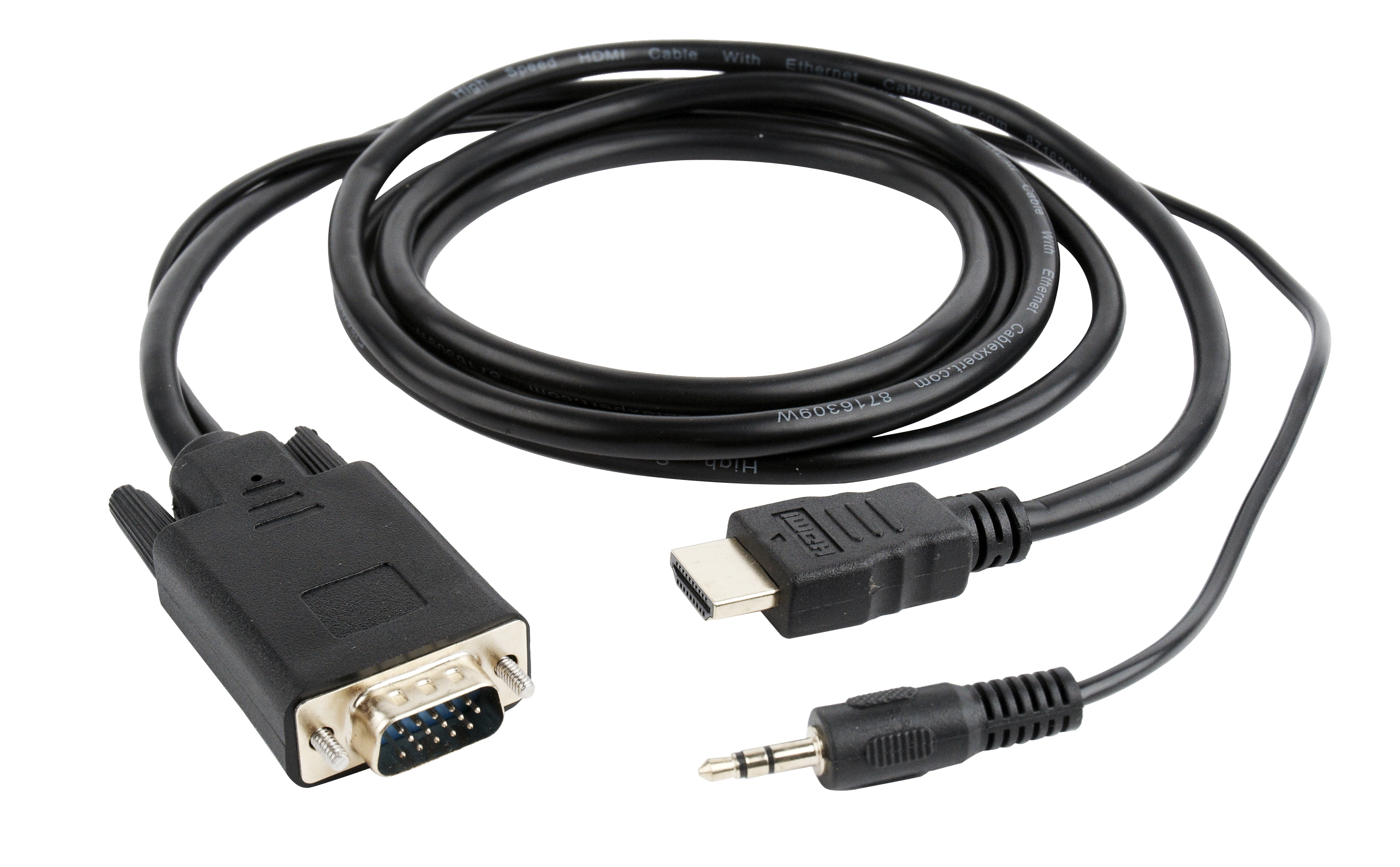 Кабель HDMI (19M) - D-SUB (15M) + Jack3.5 (M), 5м, Gembird/Cablexpert A-HDMI-VGA-03-5M