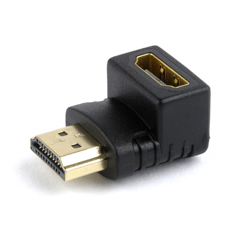 Переходник HDMI (M) - HDMI (F) Gembird/Cablexpert A-HDMI90-FML, черный, угловой соединитель 90 градусов