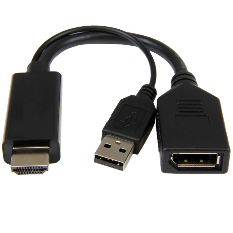 Кабель адаптер HDMI (M) + USB2.0 power input (M) - DP (F) Gembird/Cablexpert A-HDMIM-DPF-01, черный