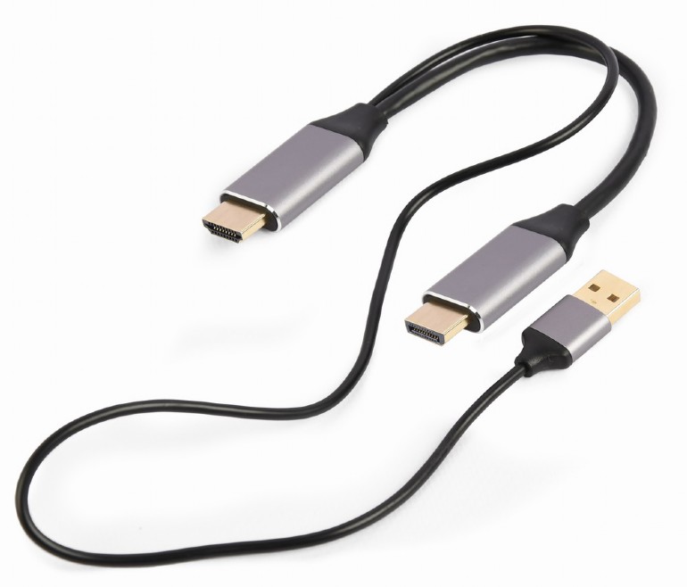 Кабель адаптер HDMI (19M) + USB2.0 power input (M) - DP (20M), 2м, Gembird/Cablexpert A-HDMIM-DPM-01, черный