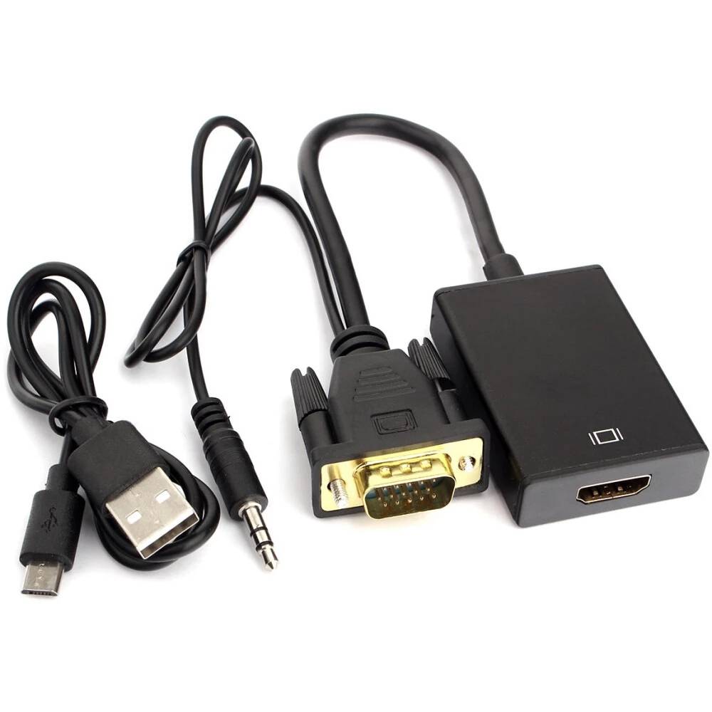 Кабель адаптер HDMI (M) - Jack3.5 + VGA (F), Gembird/Cablexpert A-VGA-HDMI-01, черный