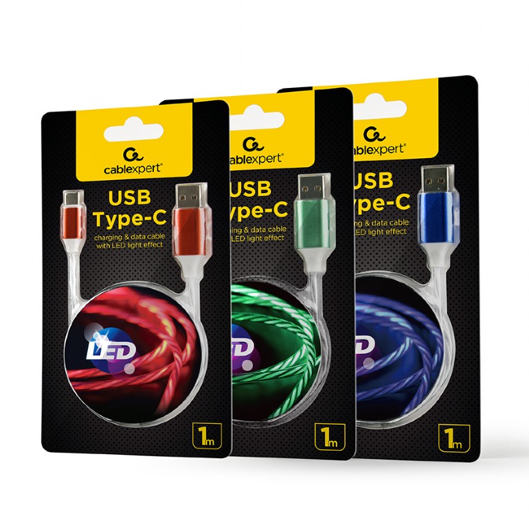 Кабель Lightning (M) - USB2.0 (M), 1м, Gembird/Cablexpert CC-USB-8PLED-1M, LED