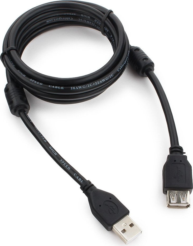 Кабель удлинитель USB2.0 (M) - USB2.0 (F), 1.8м, Gembird/Cablexpert CCF2-USB2-AMAF-6, черный