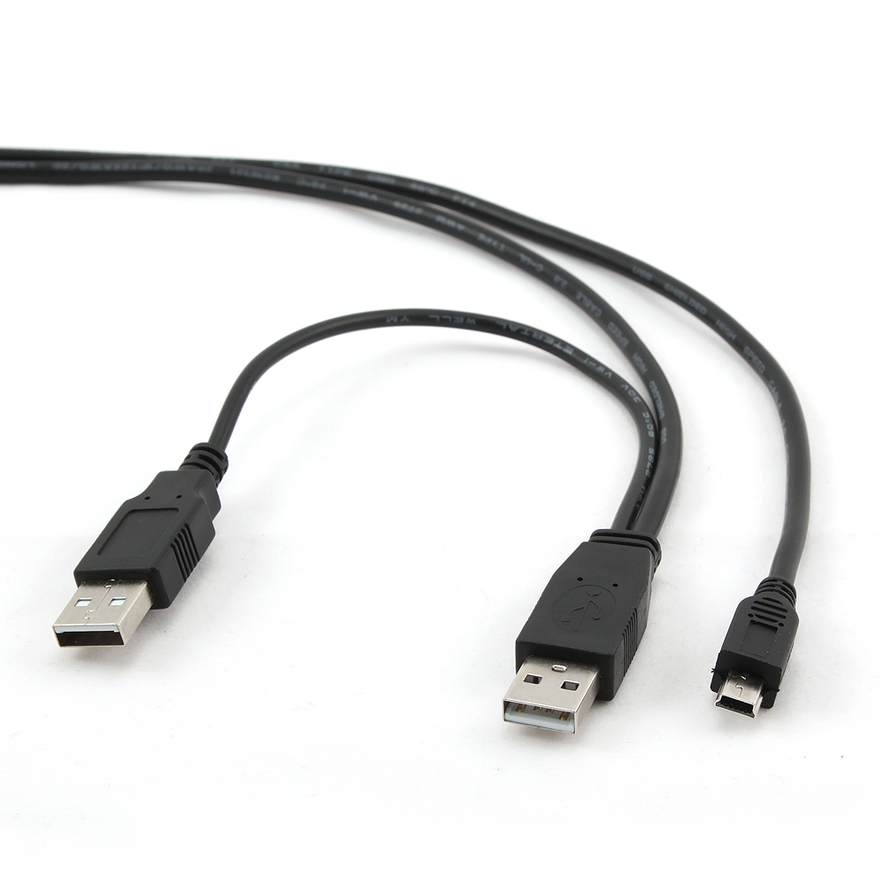 Кабель miniUSB2.0 (M) - 2xUSB2.0 (M), 0.9м, Gembird/Cablexpert CCP-USB22-AM5P-3, черный