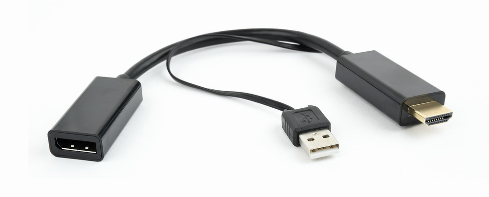 Кабель адаптер HDMI (M) + USB2.0 power input (M) - DP (F) Gembird/Cablexpert DSC-HDMI-DP, черный