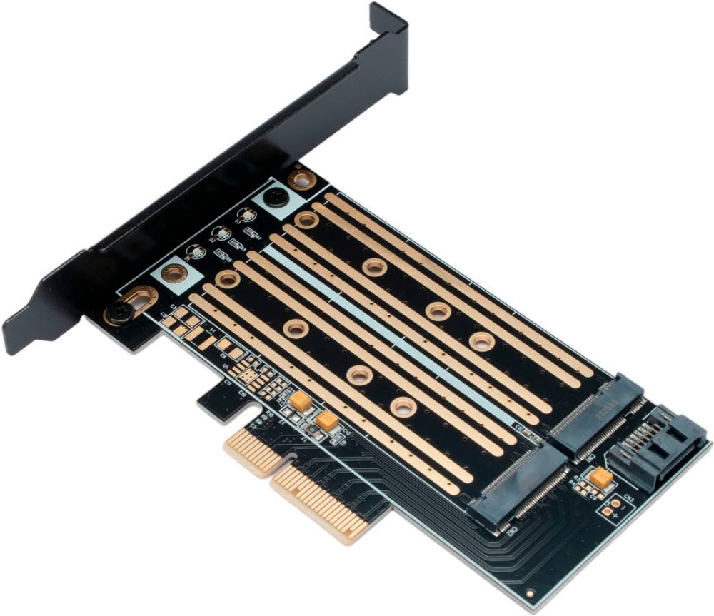 Адаптер PCI-Ex4 - M.2 NVME + SATA SSD, Gembird MF-PCIE-NVME-SATA