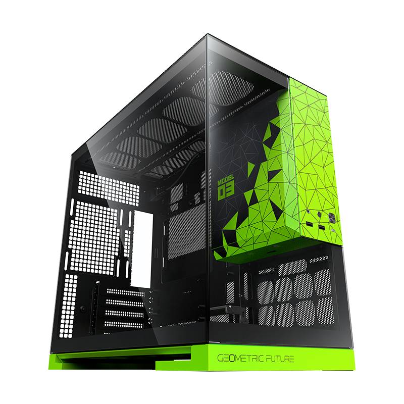 Корпус Geometric Future Model 3 Green with fans (1AM3NZGB00110), без БП, mATX