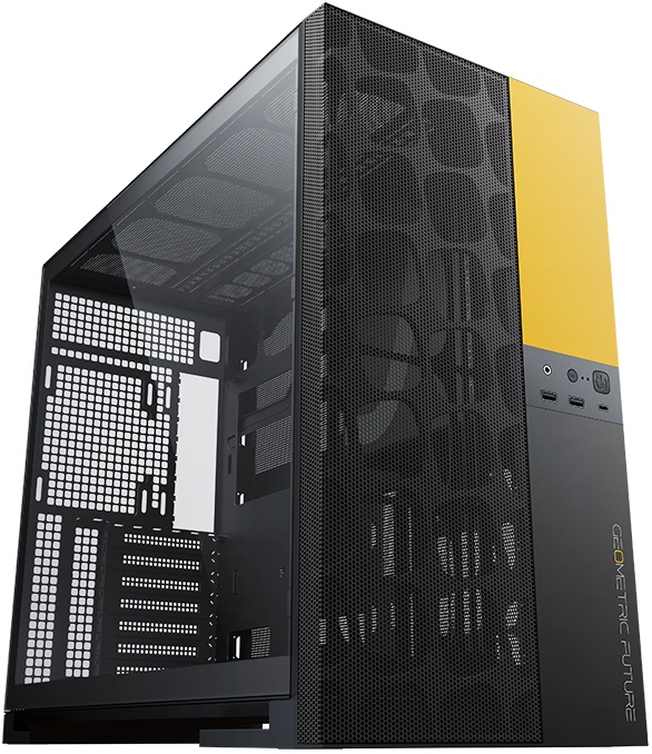 Корпус Geometric Future Model 5 Vent Black Yellow with fans (1AM5VTBY01100), 5x140mm ARGB fans, без БП, E-ATX