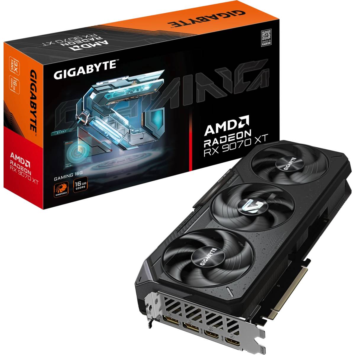 Видеокарта Radeon RX 9070XT, 16Gb GDDR6 256bit, Gigabyte RX 9070XT GAMING 16G  GV-R9070XTGAMING-16GD, RTL