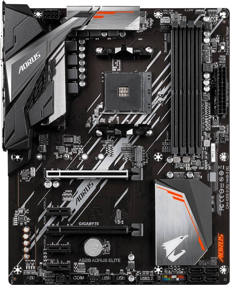 Материнская плата Gigabyte A520 AORUS ELITE, AM4, (DVI, HDMI), 4xDDR IV, ATX