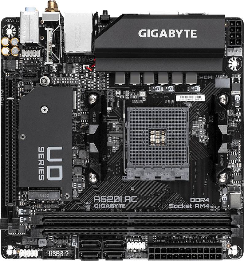 Материнская плата Gigabyte A520I AC, AM4, (DP, HDMI), 2xDDR IV, mATX