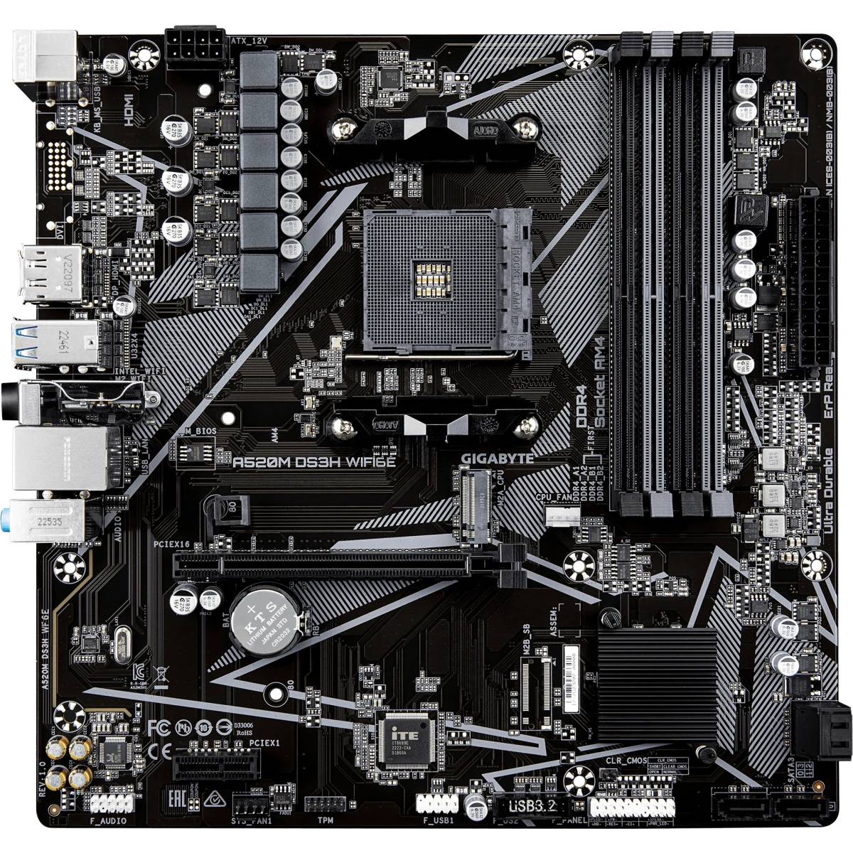 Материнская плата Gigabyte A520M DS3H WF6E, AM4, (HDMI, DP), 4xDDR IV, mATX