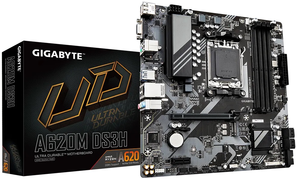 Материнская плата Gigabyte A620M DS3H, AM5, (VGA, HDMI, DP), 4xDDR V, mATX