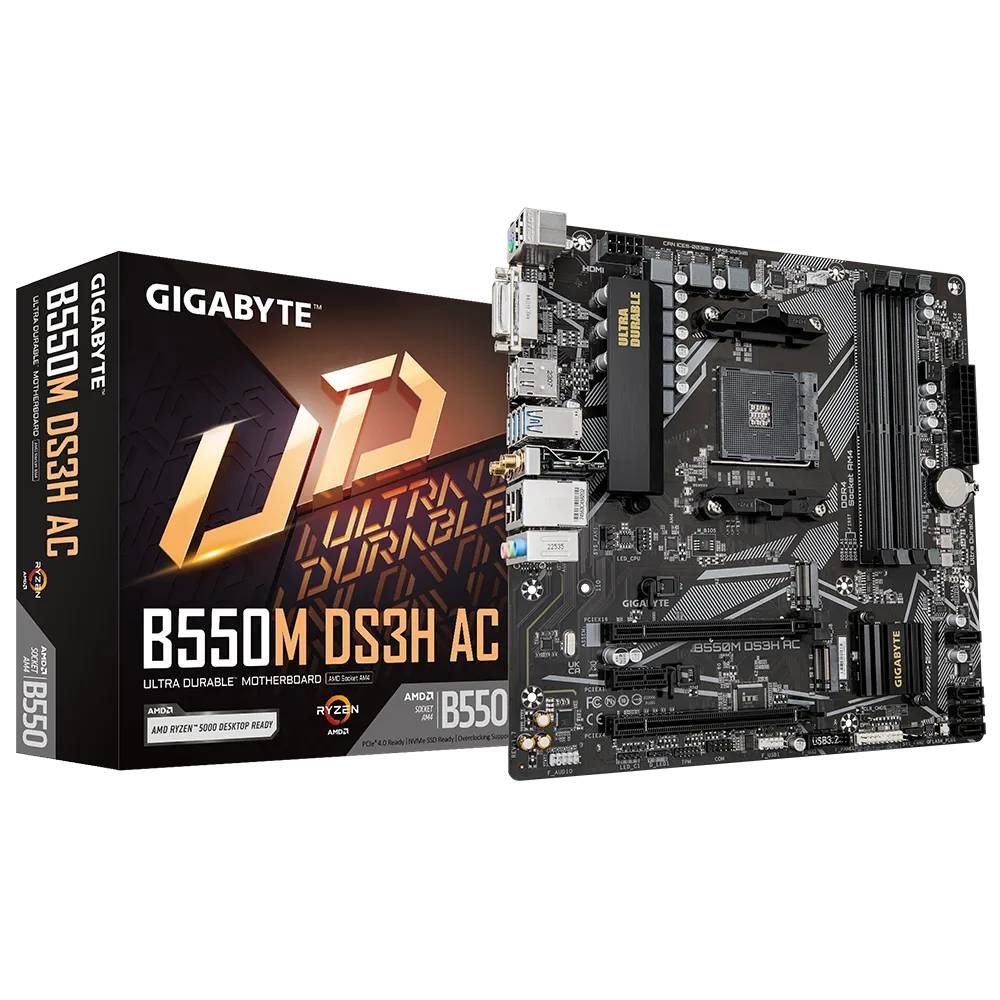 Материнская плата Gigabyte B550M DS3H AC (rev. 1.7), AM4, (DVI, HDMI, DP), 4xDDR IV, mATX