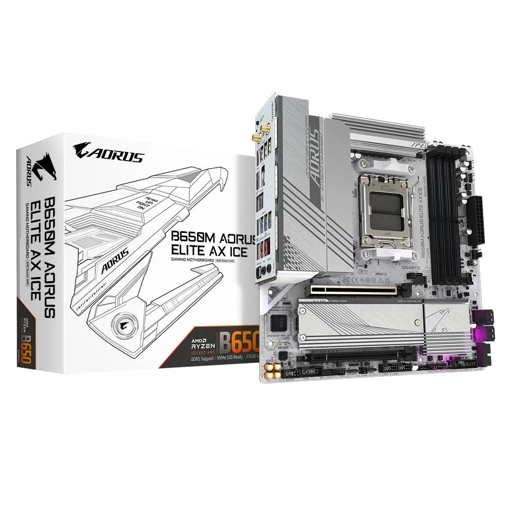 Материнская плата Gigabyte B650M AORUS ELITE AX ICE, AM5, (HDMI, DP), 4xDDR V, mATX