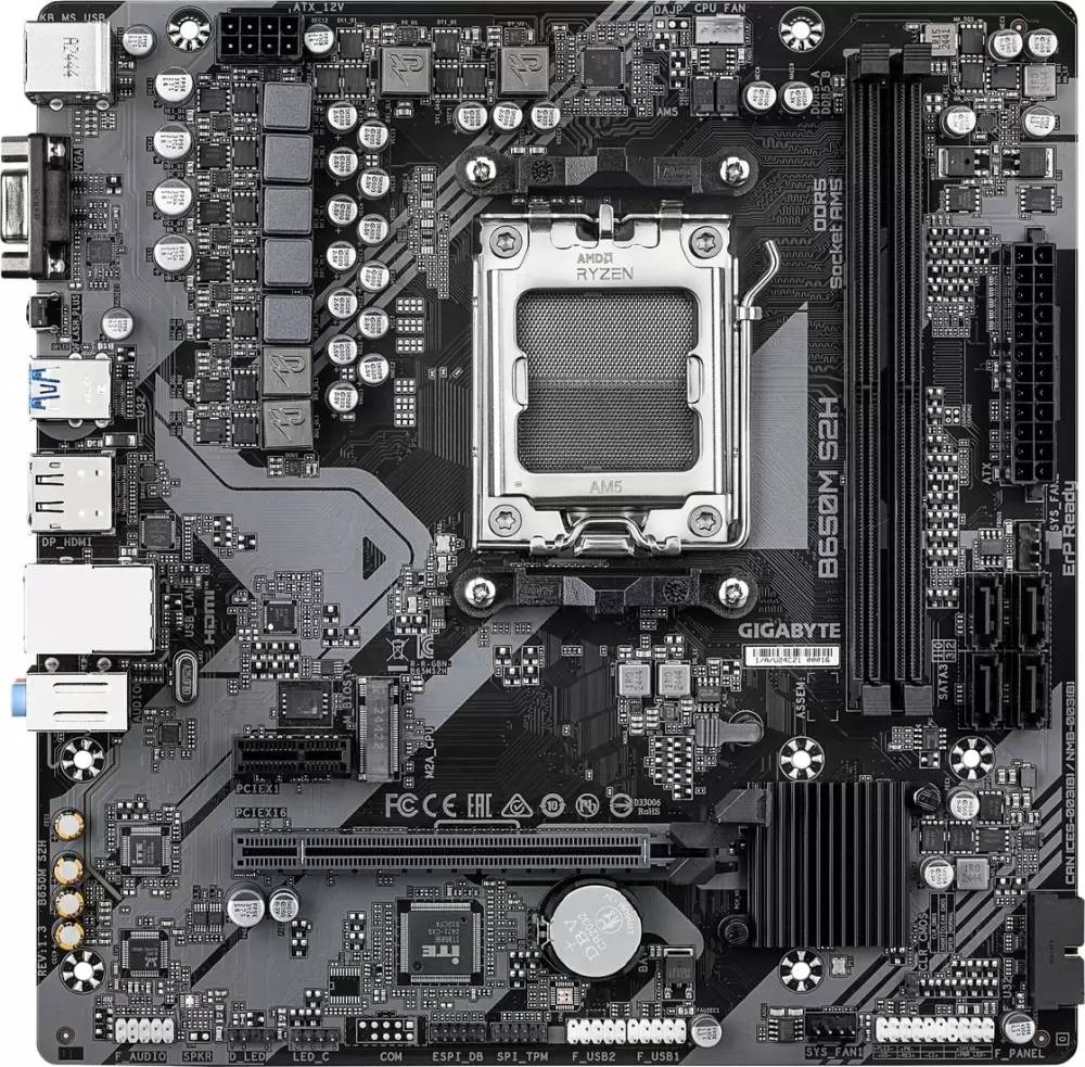 Материнская плата Gigabyte B650M S2H, AM5, (VGA, HDMI, DP), 2xDDR V, mATX (ТОЛЬКО В СОСТАВЕ ПЭВМ)