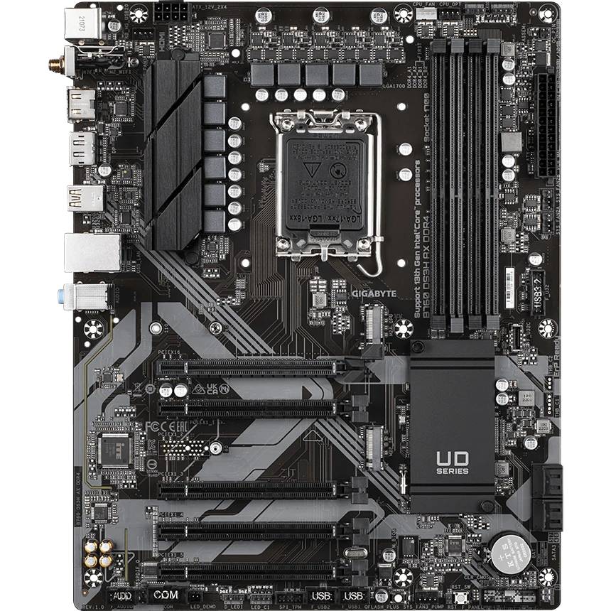 Материнская плата Gigabyte B760 DS3H AX DDR4, LGA1700, (HDMI, DP), 4xDDR IV, ATX (ТОЛЬКО В СОСТАВЕ ПЭВМ)