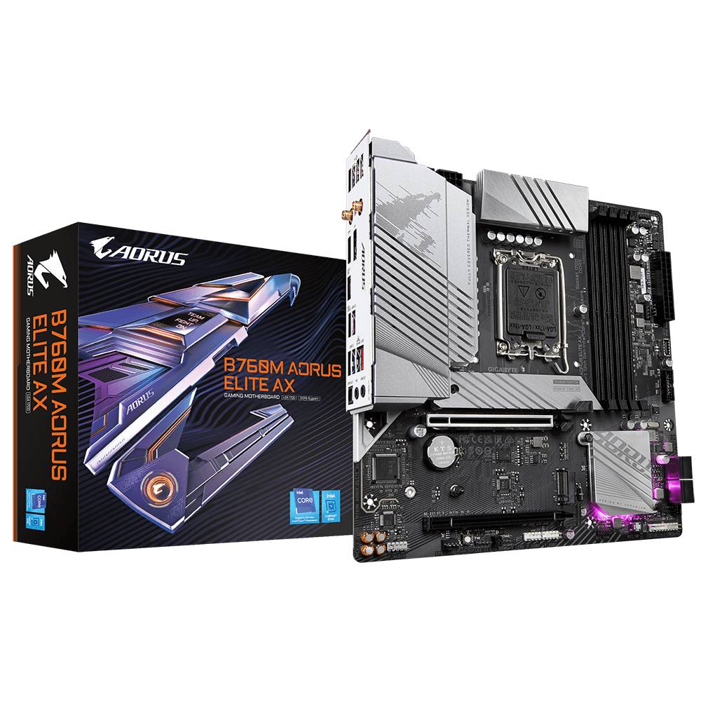 Материнская плата Gigabyte B760M AORUS ELITE AX, LGA1700, (HDMI, DP), 4xDDR V, mATX