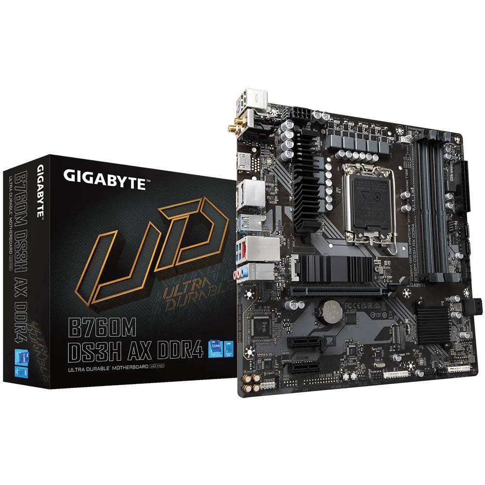 Материнская плата Gigabyte B760M DS3H AX DDR4, LGA1700, (HDMI, 2xDP), 4xDDR IV, mATX