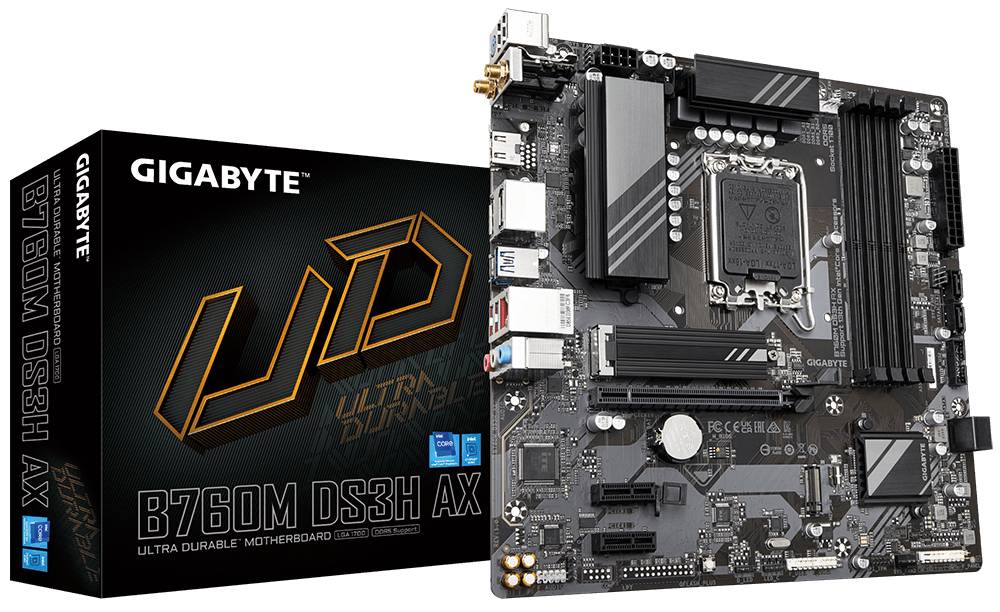 Материнская плата Gigabyte B760M DS3H AX, LGA1700, (HDMI, 2xDP), 4xDDR V, mATX