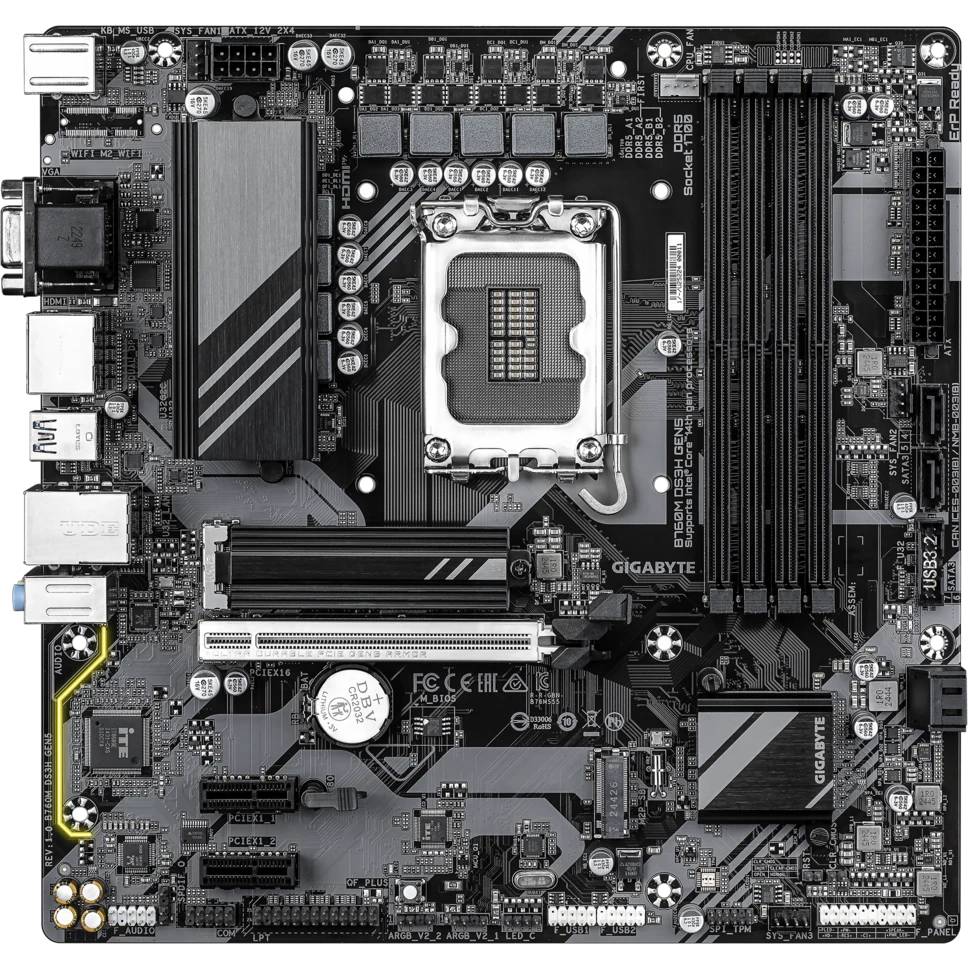 Материнская плата Gigabyte B760M DS3H GEN5, LGA1700, (VGA, HDMI, 2xDP), 4xDDR V, mATX