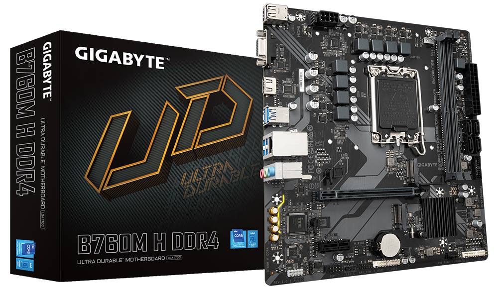 Материнская плата Gigabyte B760M H DDR4, LGA1700, (VGA, HDMI), 2xDDR IV, mATX (ТОЛЬКО В СОСТАВЕ ПЭВМ)