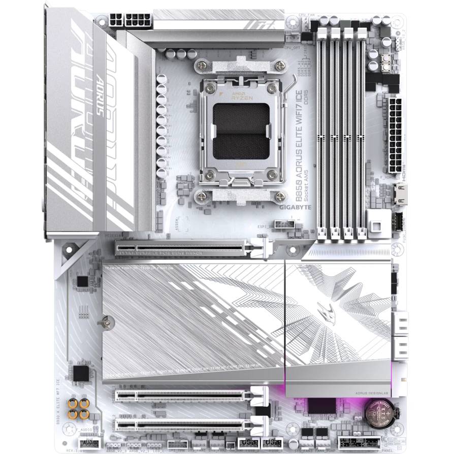 Материнская плата Gigabyte B850 AORUS ELITE WIFI7 ICE rev.1.1, AM5, (DP), 4xDDR V, ATX