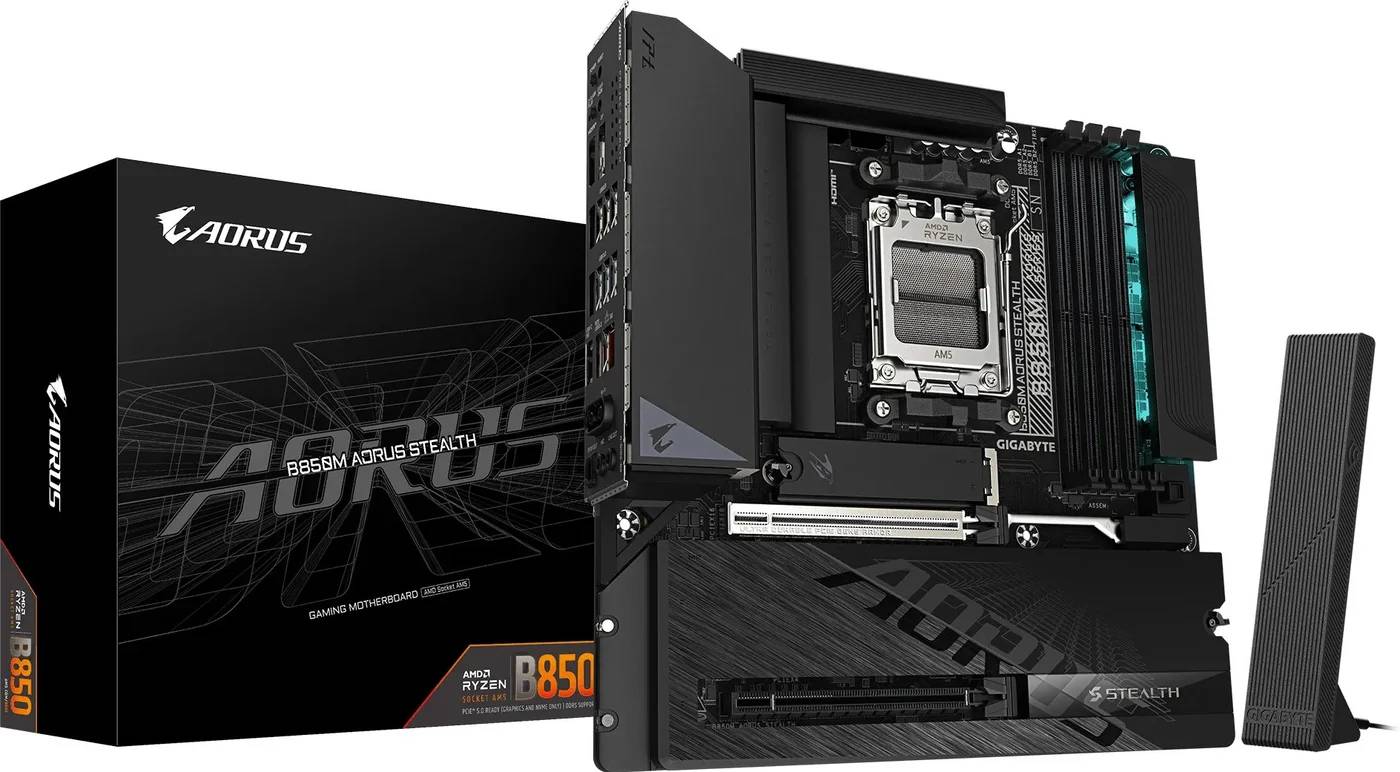 Материнская плата Gigabyte B850M Aorus Stealth, AM5, (DP, HDMI), 4xDDR V, mATX