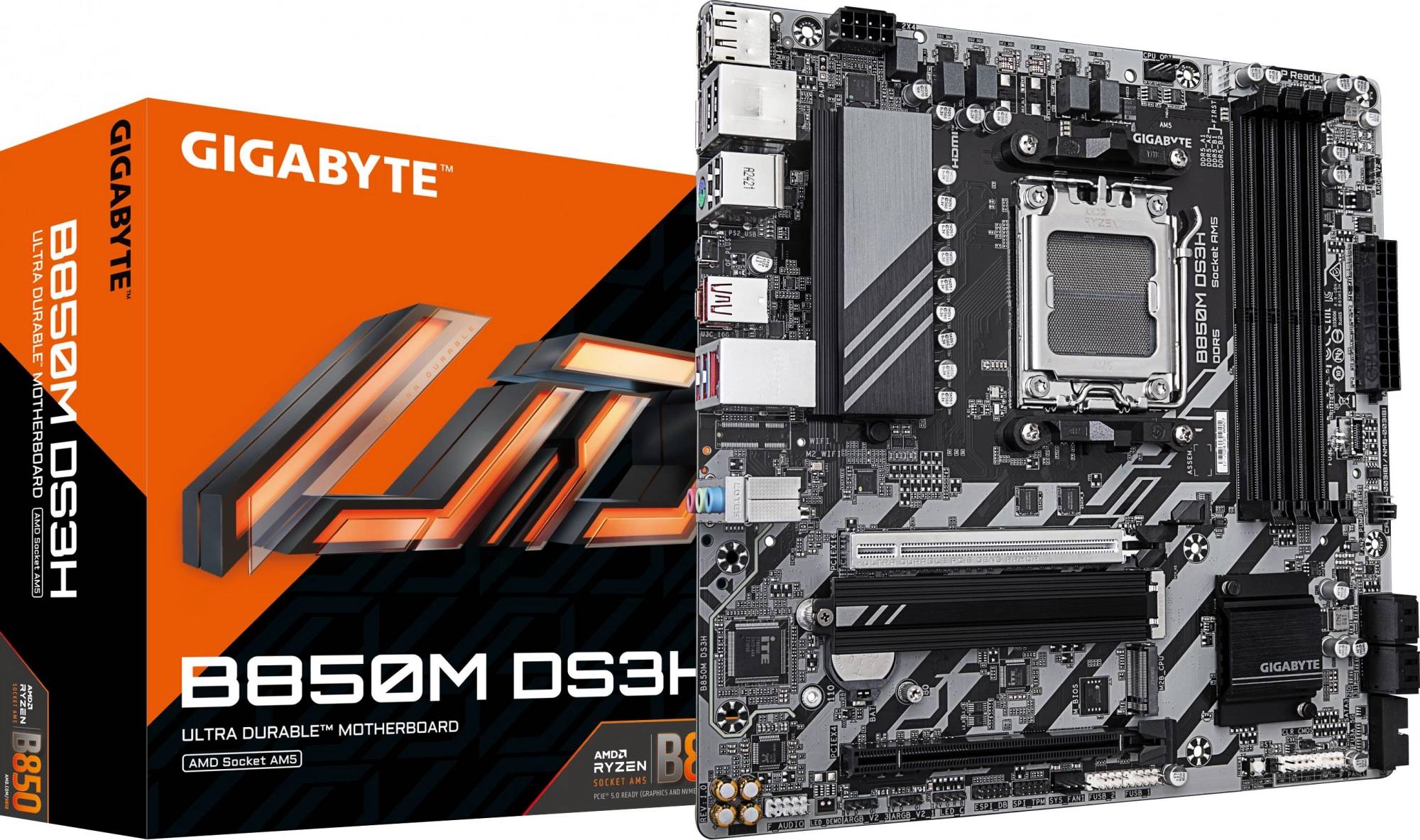 Материнская плата Gigabyte B850M DS3H, AM5, (HDMI, DP), 4xDDR V, mATX
