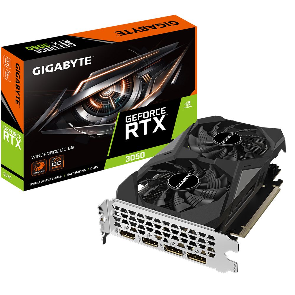 Видеокарта GeForce RTX 3050, 6Gb GDDR6 96bit, Gigabyte GV-N3050WF2OC-6GD, RTL