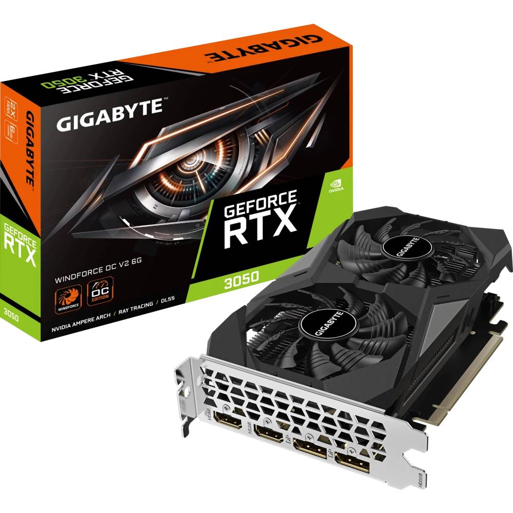 Видеокарта GeForce RTX 3050, 6Gb GDDR6 96bit, Gigabyte GV-N3050WF2OCV2-6GD, RTL