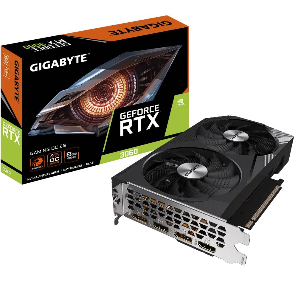 Видеокарта GeForce RTX 3060, 8Gb GDDR6 128bit, Gigabyte RTX3060 GAMING OC GV-N3060GAMING OC-8GD 2.0, RTL