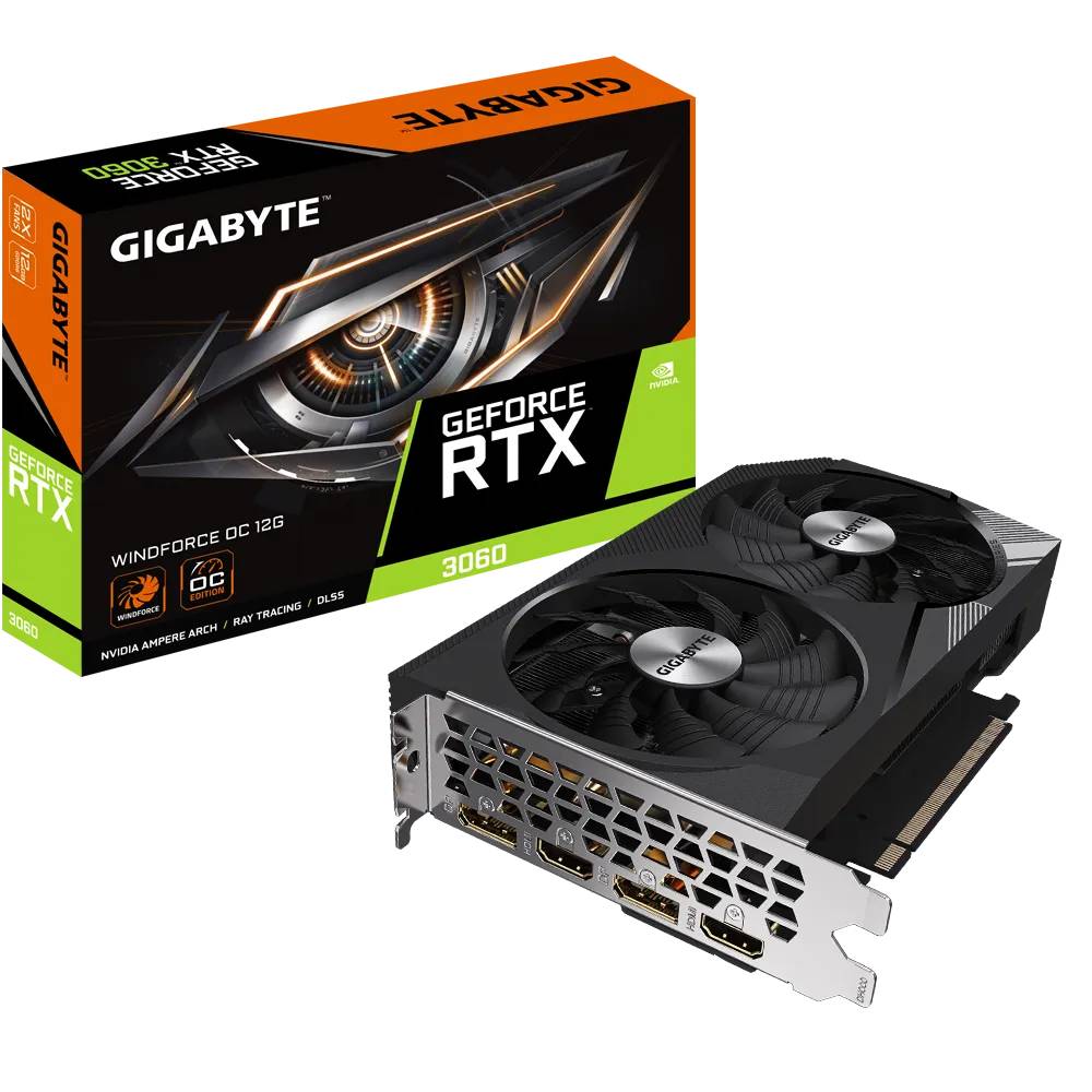 Видеокарта GeForce RTX 3060, 12Gb GDDR6 192bit, Gigabyte GV-N3060WF2OC-12GD 2.0, RTL