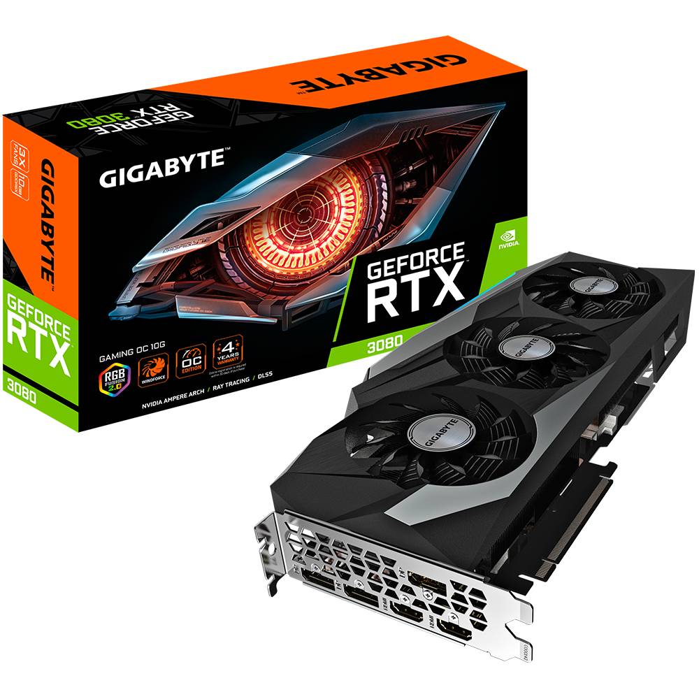 Видеокарта GeForce RTX 3080, 10Gb GDDR6X 320bit, Gigabyte RTX3080 Gaming OC (GV-N3080GAMING OC-10GD 2.0), RTL