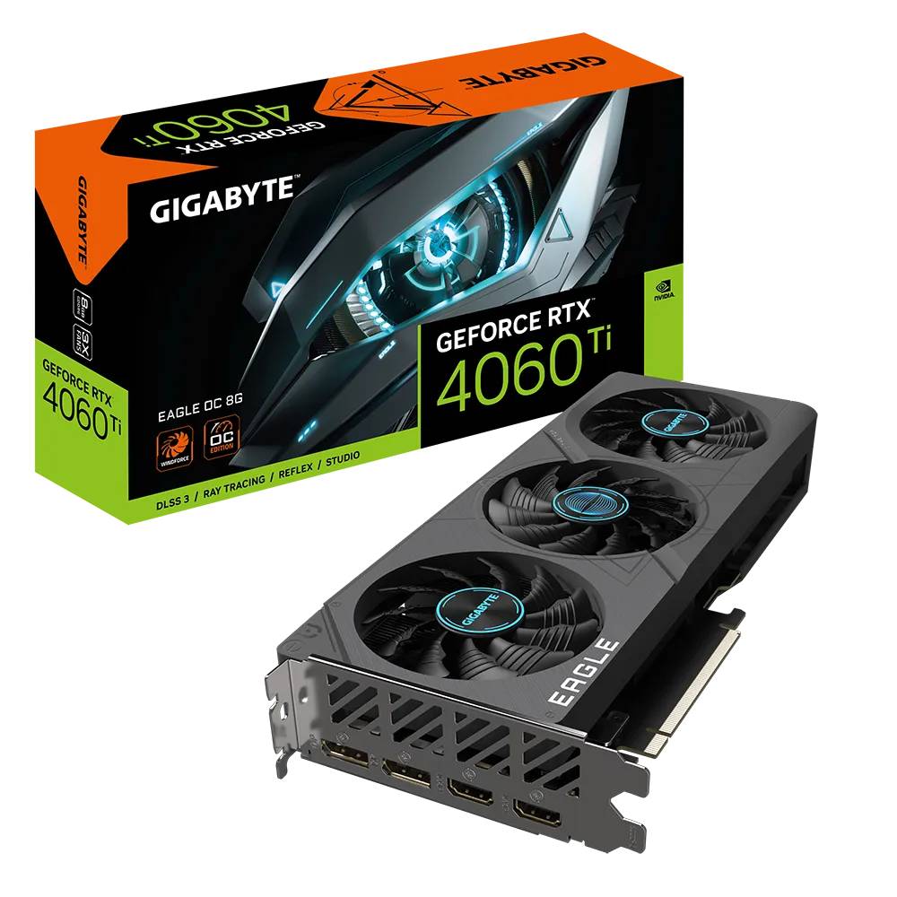 Видеокарта GeForce RTX 4060 Ti, 8Gb GDDR6 128bit, Gigabyte GV-N406TEAGLE OC-8GD, RTL