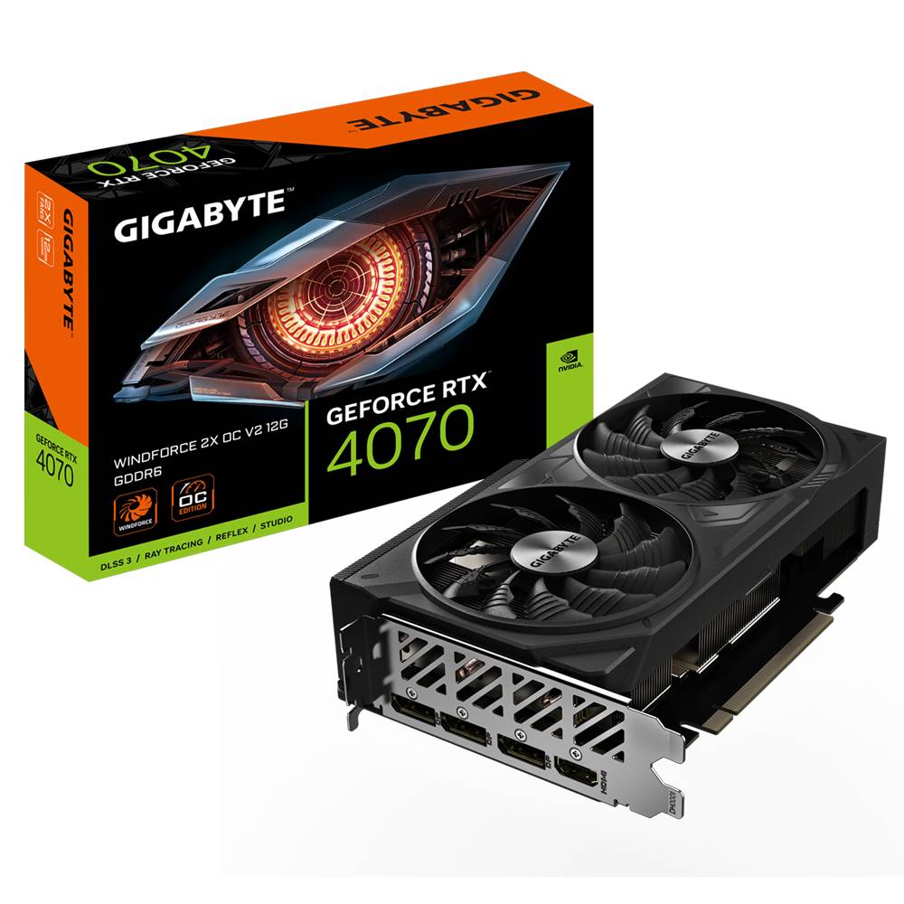 Видеокарта GeForce RTX 4070, 12Gb GDDR6 192bit, Gigabyte GV-N4070WF2OCV2-12GD, RTL
