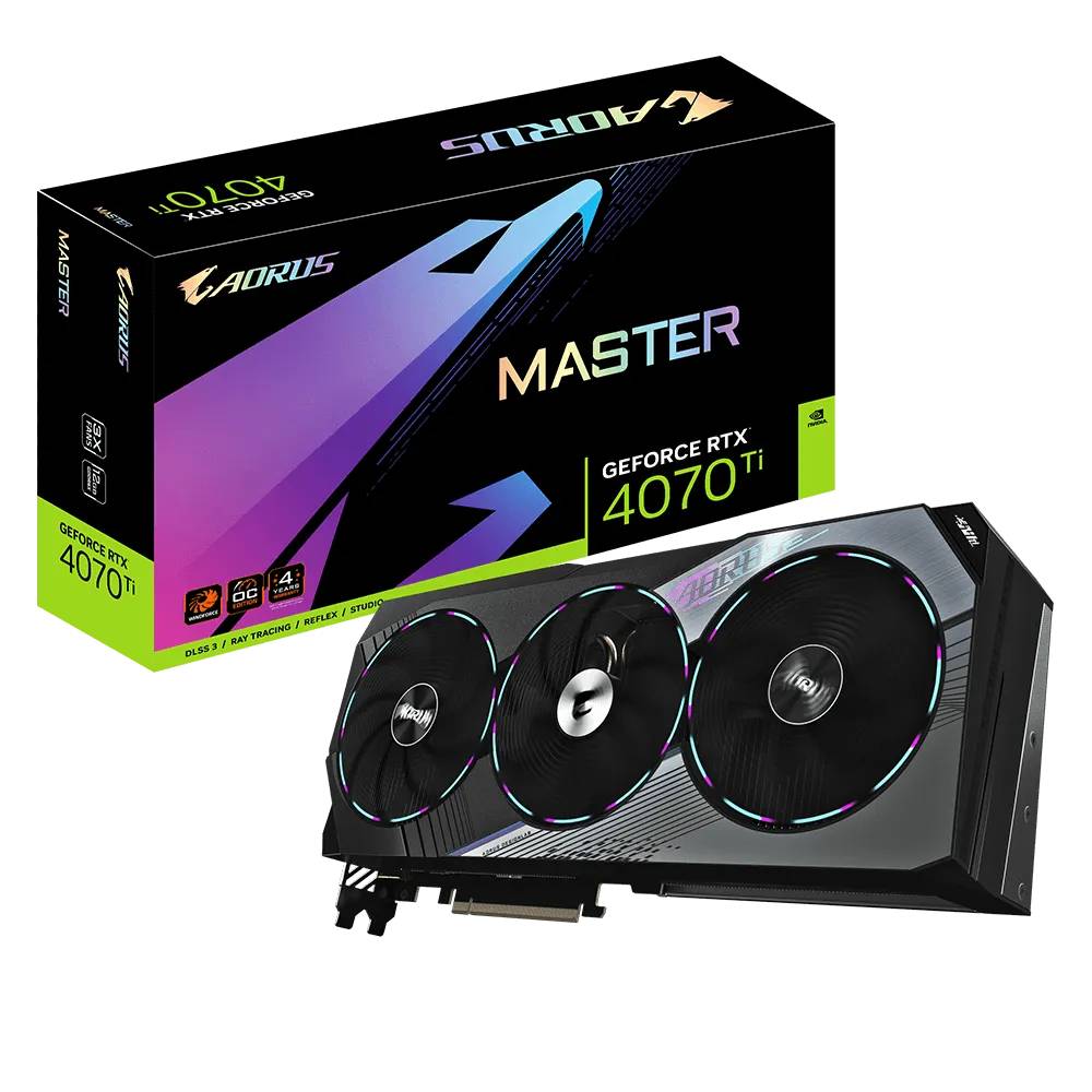 Видеокарта GeForce RTX 4070 Ti, 12Gb GDDR6X 192bit, Gigabyte RTX4070Ti Aorus Master 12GB GV-N407TAORUS M-12GD, RTL