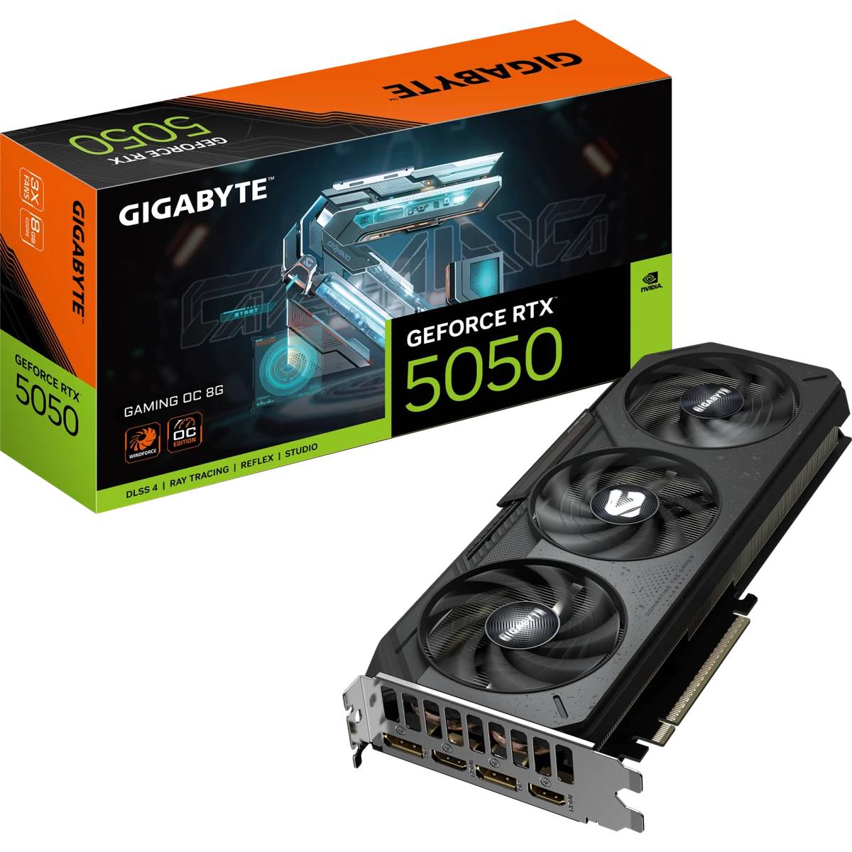 Видеокарта GeForce RTX 5050, 8Gb GDDR6 128bit, Gigabyte RTX 5050 Gaming OC 8G GV-N5050GAMING OC-8GD, RTL
