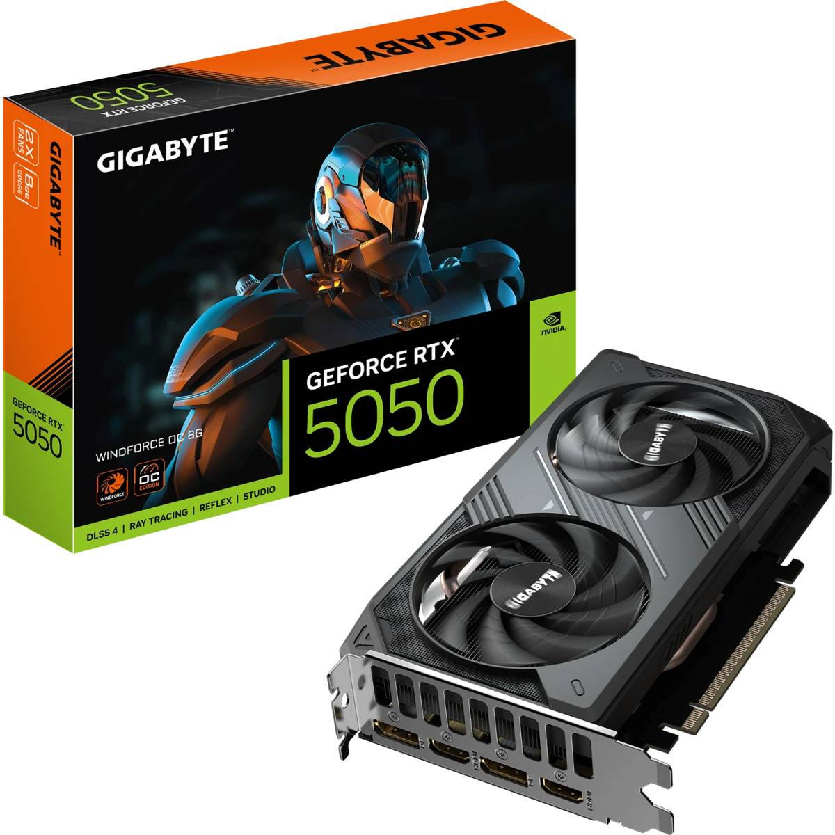 Видеокарта GeForce RTX 5050, 8Gb GDDR6 128bit, Gigabyte RTX 5050 Windforce OC 8G GV-N5050WF2OC-8GD, RTL