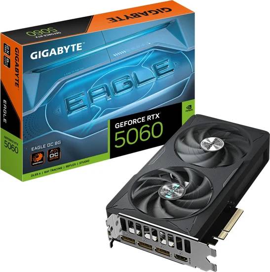 Видеокарта GeForce RTX 5060, 8Gb GDDR7 128bit, Gigabyte RTX 5060 Eagle OC 8G GV-N5060EAGLE OC-8GD, RTL