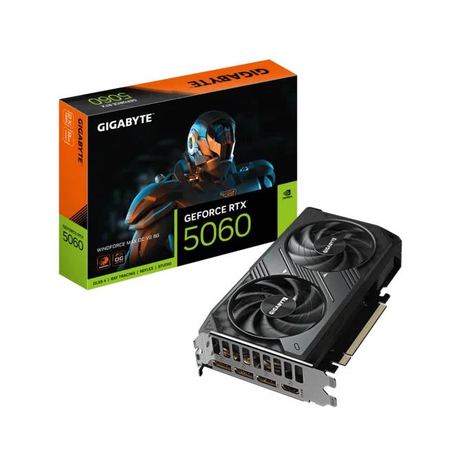Видеокарта GeForce RTX 5060, 8Gb GDDR7 128bit, Gigabyte RTX 5060 Windforce MAX OC V2 8G GV-N5060WF2MAX OCV2-8GD, RTL