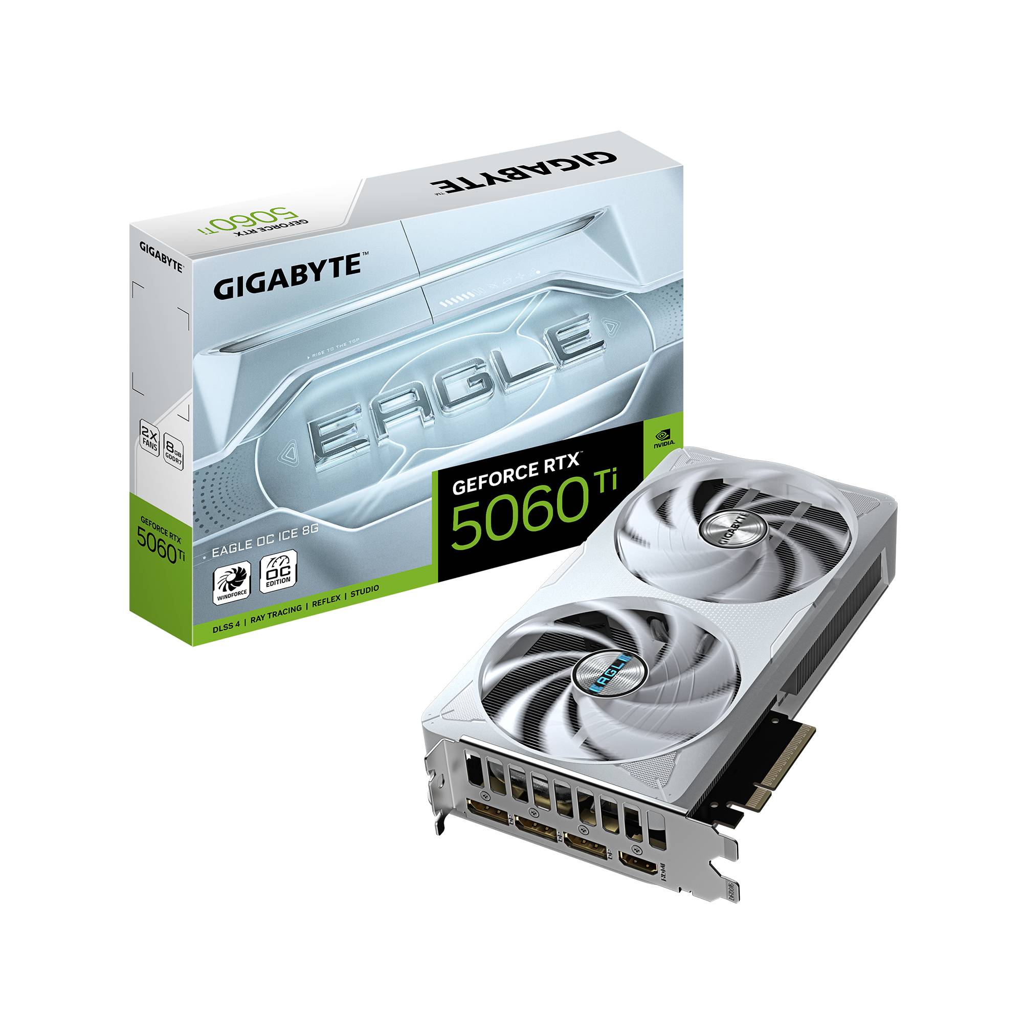 Видеокарта GeForce RTX 5060Ti, 8Gb GDDR7 128bit, Gigabyte RTX 5060 Ti Eagle OC Ice 8G GV-N506TEAGLEOC ICE-8GD, RTL