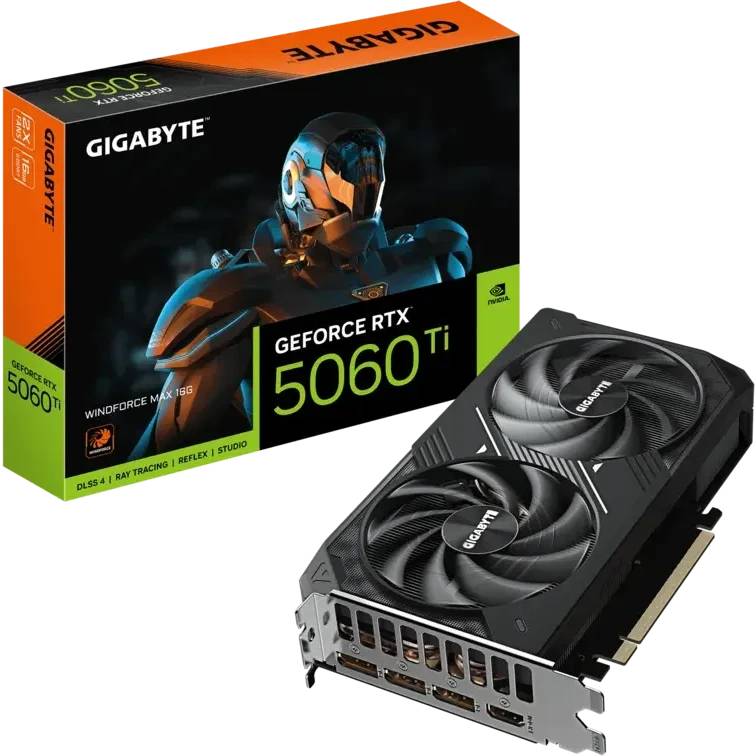 Видеокарта GeForce RTX 5060Ti, 16Gb GDDR7 128bit, Gigabyte RTX 5060 Ti Windforce MAX 16G GV-N506TWF2MAX-16GD, RTL