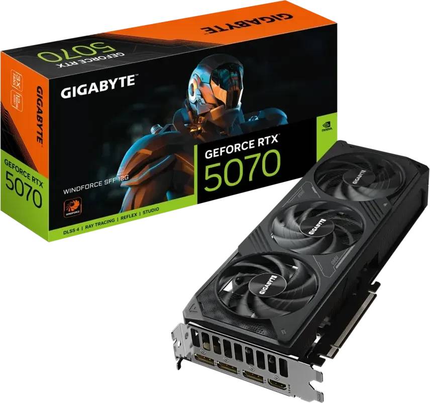 Видеокарта GeForce RTX 5070, 12Gb GDDR7 192bit, Gigabyte RTX 5070 WINDFORCE SFF 12G GV-N5070WF3-12GD, RTL