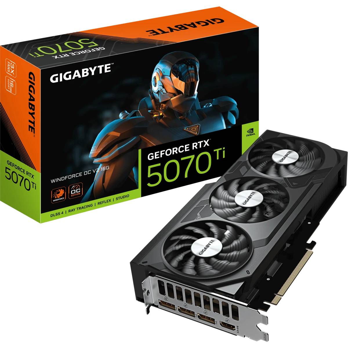 Видеокарта GeForce RTX 5070TI, 16Gb GDDR7 256bit, Gigabyte RTX 5070TI WINDFORCE OC V2 16Gb GV-N507TWF3OCV2-16GD, RTL