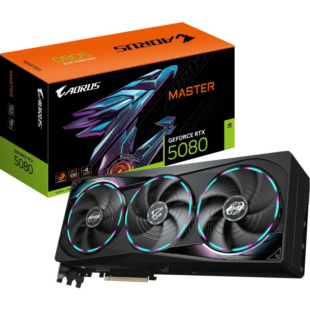 Видеокарта GeForce RTX 5080, 16Gb GDDR7 256bit, Gigabyte Master 16G GV-N5080AORUS M-16GD, RTL